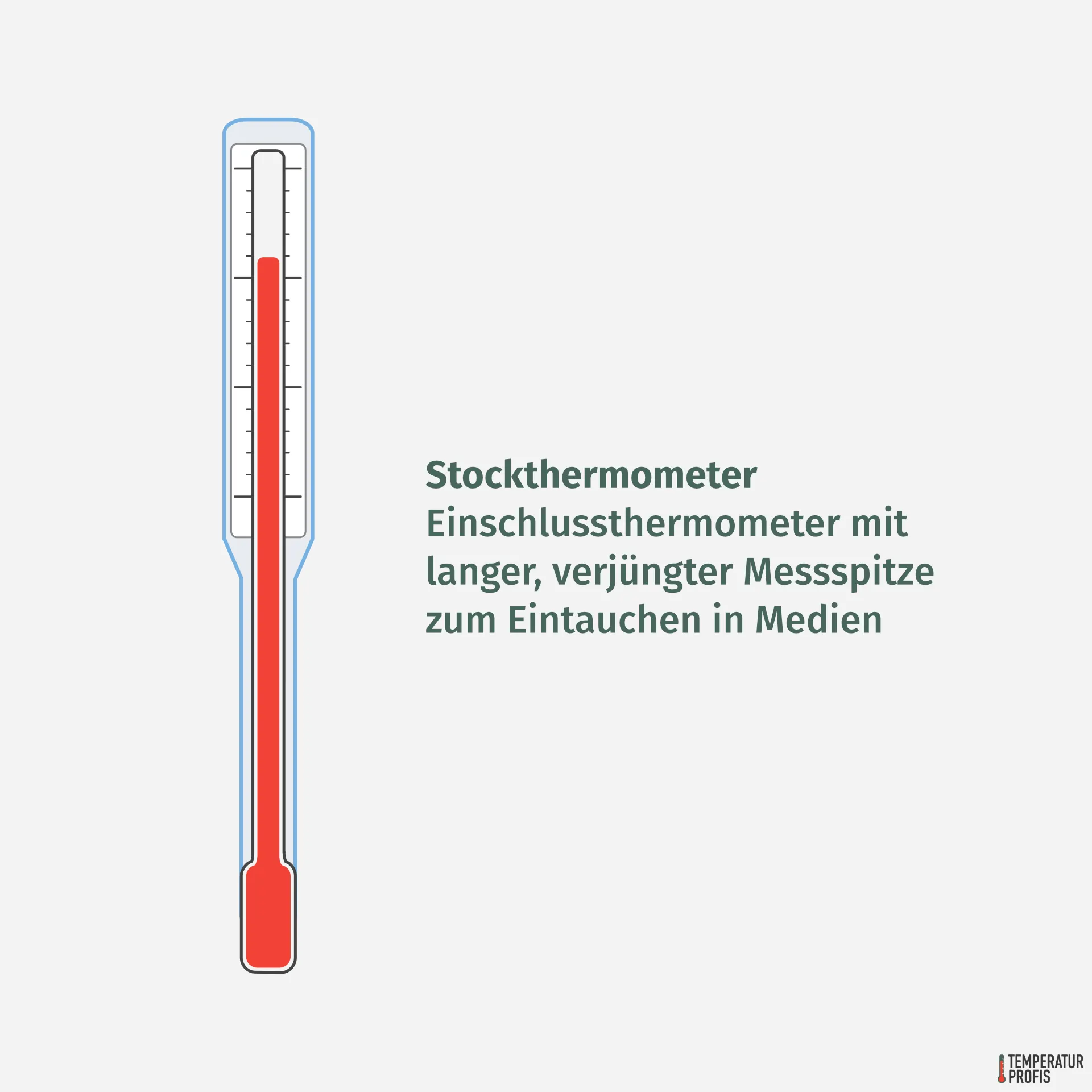 Thermometer Arten: Stockthermometer sind Einschlussthermometer mit langer, verjüngter Messspitze